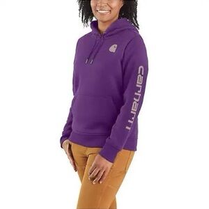 Carhartt Relaxed Fit Midweight Logo Sleeve Purple Hoodie Sweatshirt Medium